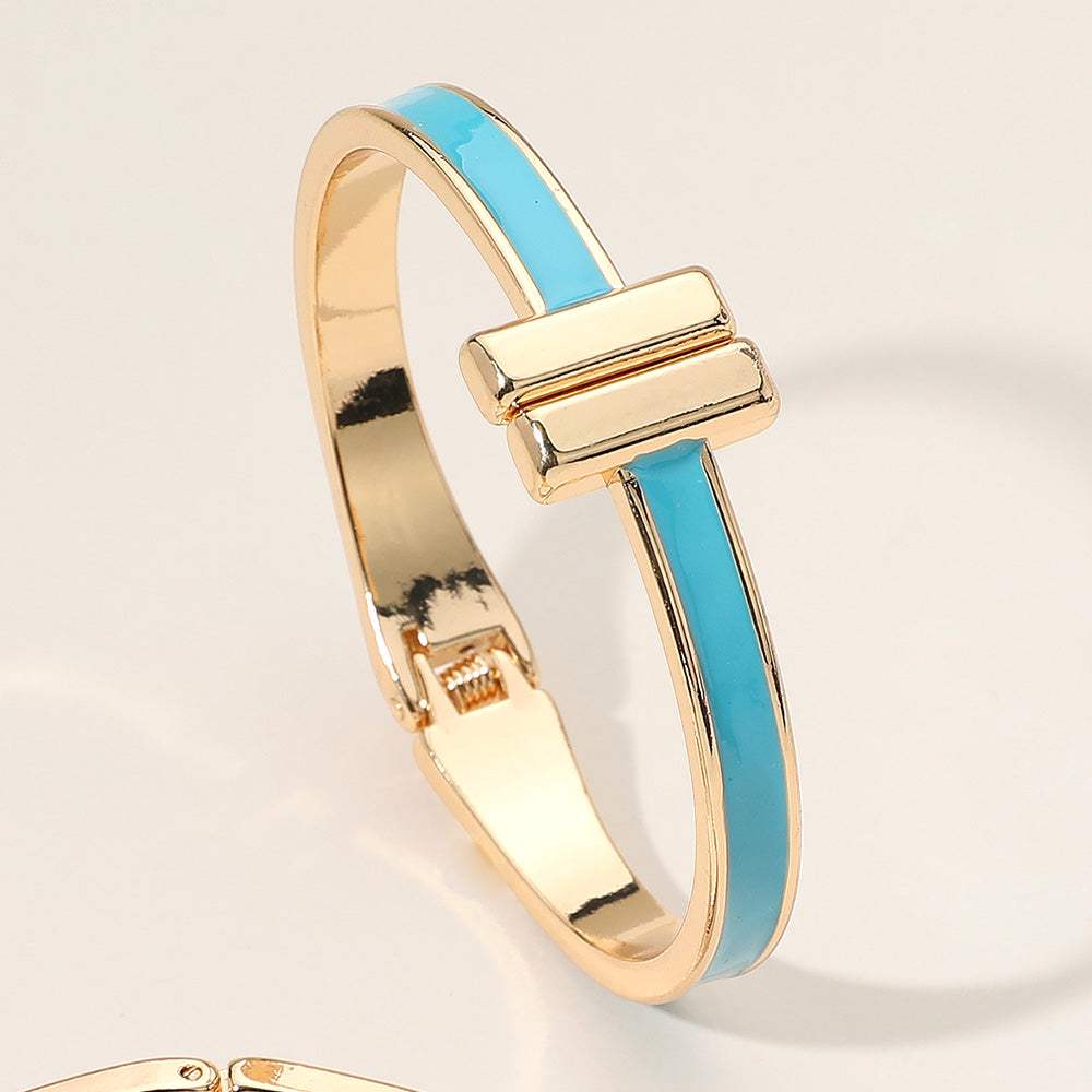 Metal Bar Tip Enamel Hinged Bangle Bracelet - Madeline Love - Flyclothing LLC