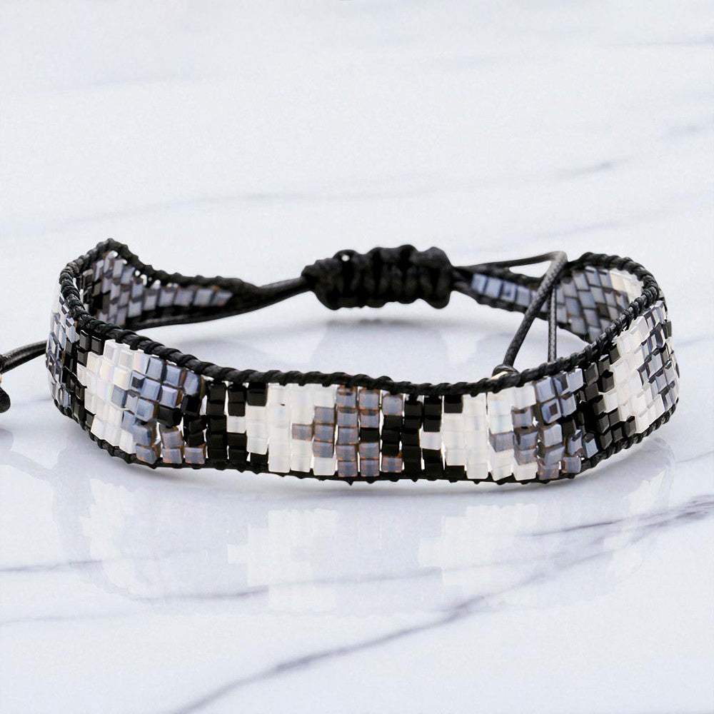 Chevron Pattern Cube Beaded Adjustable Cinch Pull Tie Bracelet - Madeline Love - Flyclothing LLC