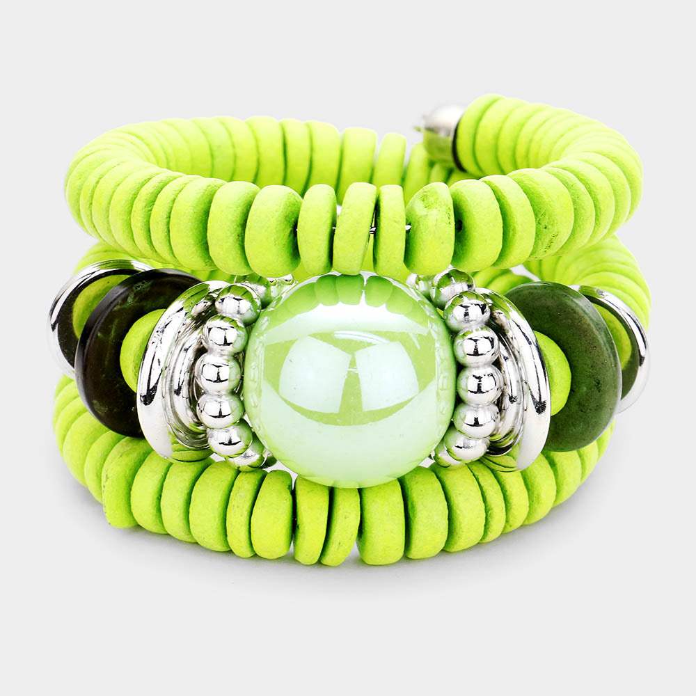 Resin Ball Accented Wood Beaded Adjustable Bracelet - Madeline Love - Flyclothing LLC