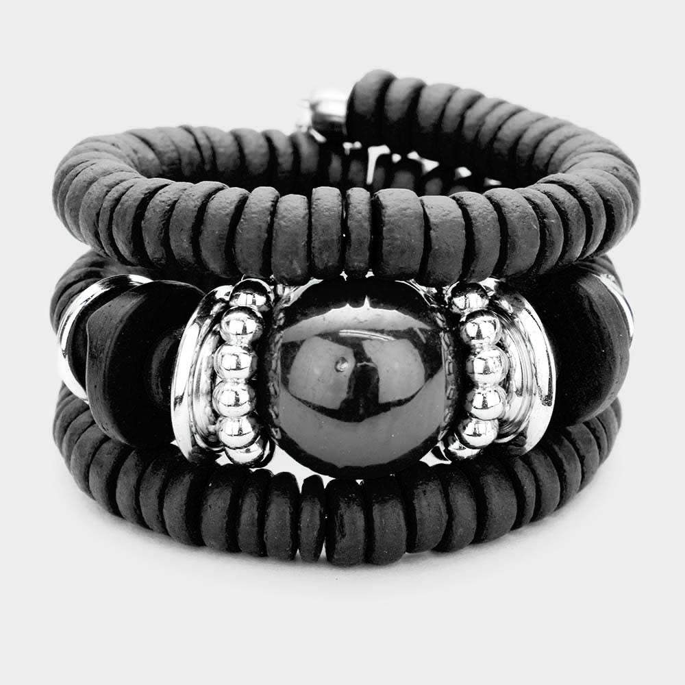 Resin Ball Accented Wood Beaded Adjustable Bracelet - Madeline Love - Flyclothing LLC