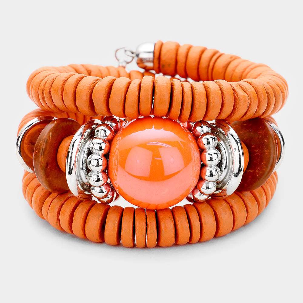 Resin Ball Accented Wood Beaded Adjustable Bracelet - Madeline Love - Flyclothing LLC
