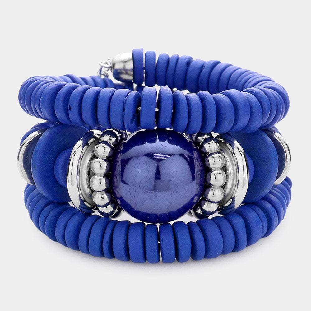 Resin Ball Accented Wood Beaded Adjustable Bracelet - Madeline Love - Flyclothing LLC