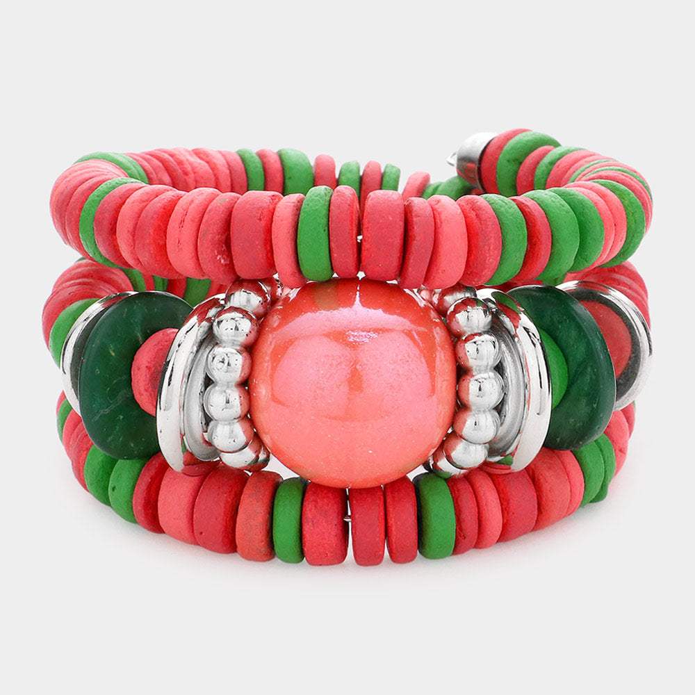 Resin Ball Accented Wood Beaded Adjustable Bracelet - Madeline Love - Flyclothing LLC