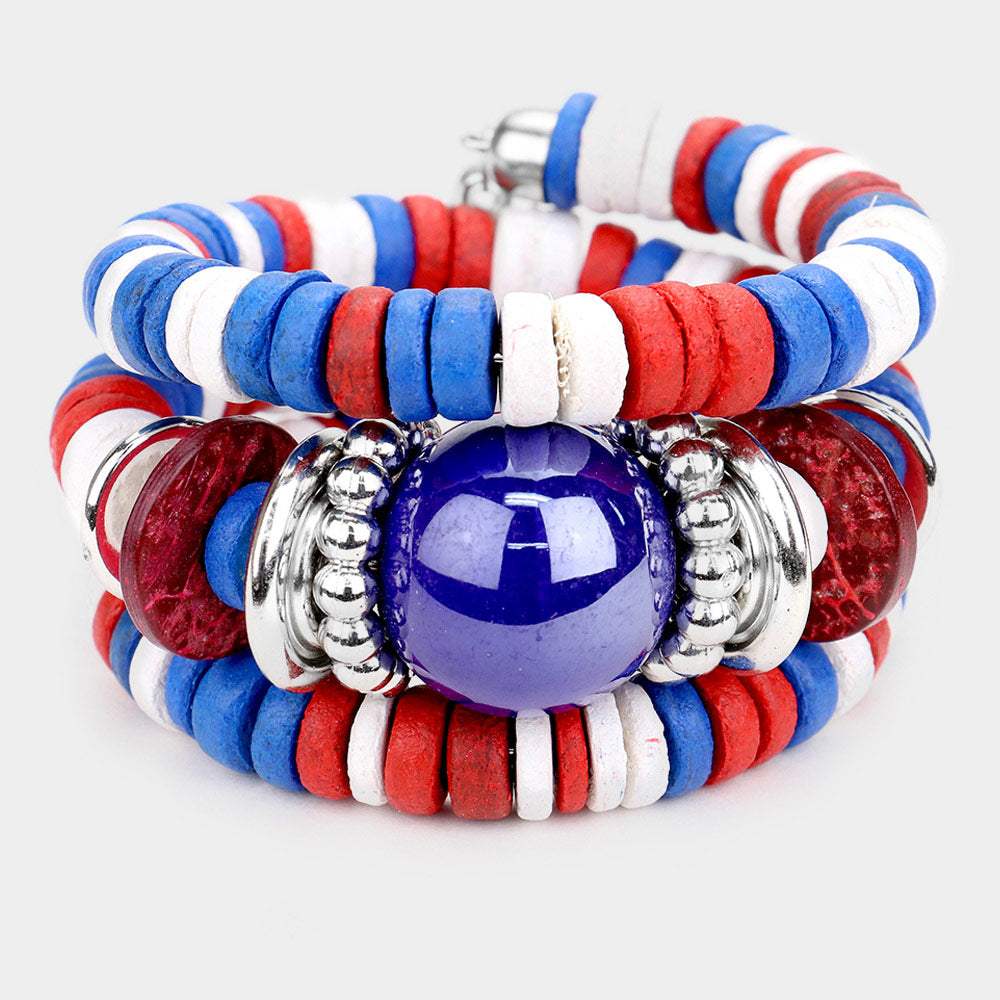 Resin Ball Accented Wood Beaded Adjustable Bracelet - Madeline Love - Flyclothing LLC