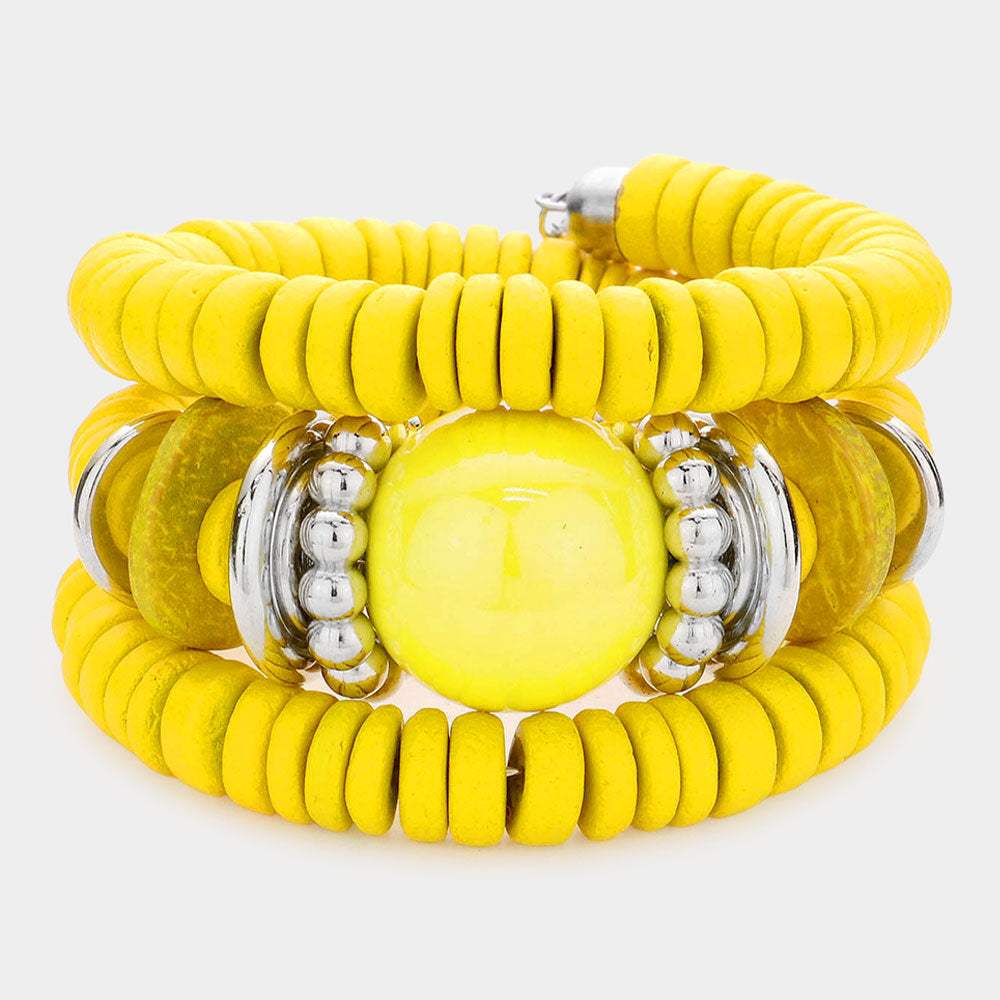 Resin Ball Accented Wood Beaded Adjustable Bracelet - Madeline Love - Flyclothing LLC