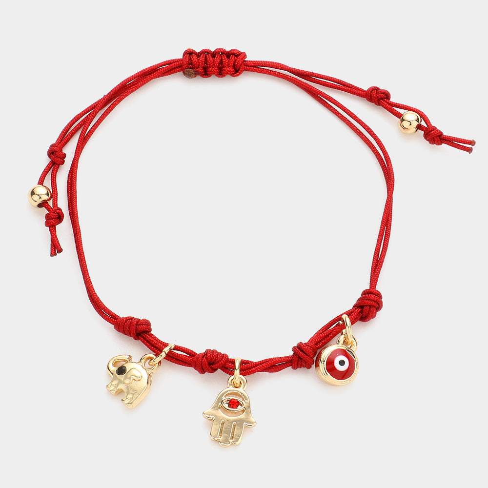Elephant Hamsa Hand Evil Eye Charm Pull Tie Cinch Bracelet - Madeline Love - Flyclothing LLC