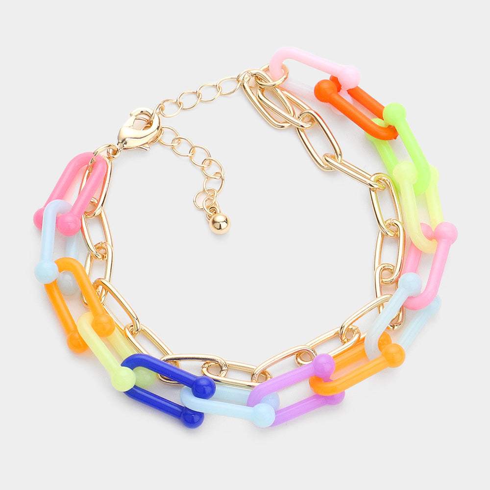 Open Metal Oval Resin Link Double Layered Bracelet - Madeline Love - Flyclothing LLC