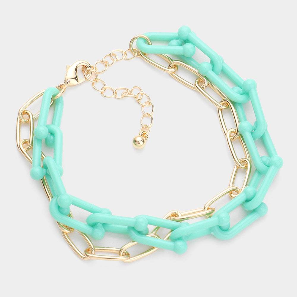 Open Metal Oval Resin Link Double Layered Bracelet - Madeline Love - Flyclothing LLC