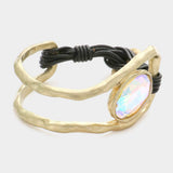 Oval Crystal Accented Hammered Metal Toggle Bracelet - Madeline Love - Flyclothing LLC