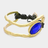 Oval Crystal Accented Hammered Metal Toggle Bracelet - Madeline Love - Flyclothing LLC
