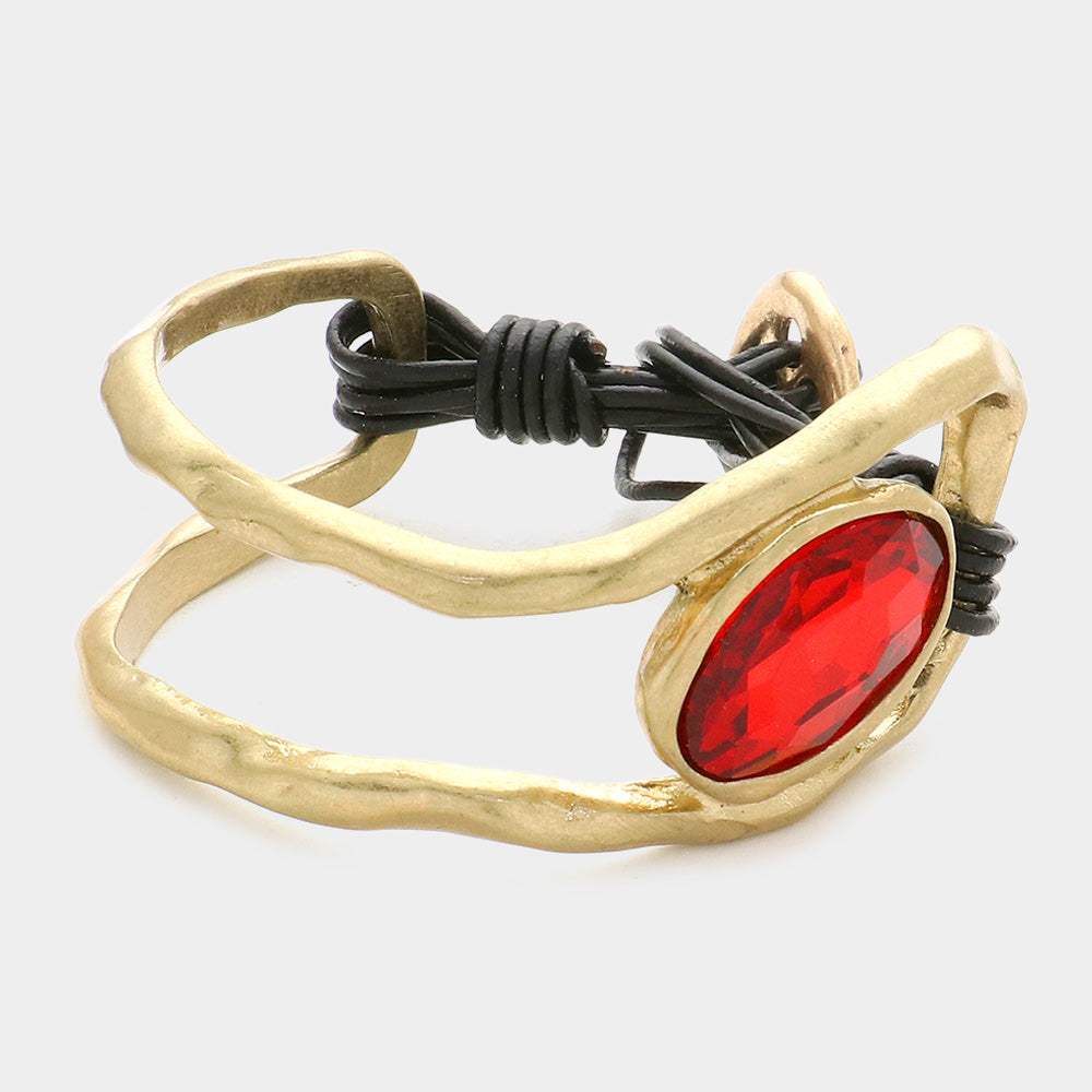 Oval Crystal Accented Hammered Metal Toggle Bracelet - Madeline Love - Flyclothing LLC