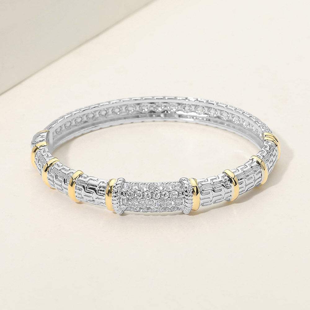 14K Gold Plated CZ Stone Pave Two Tone Hinged Bangle Bracelet - Madeline Love - Flyclothing LLC
