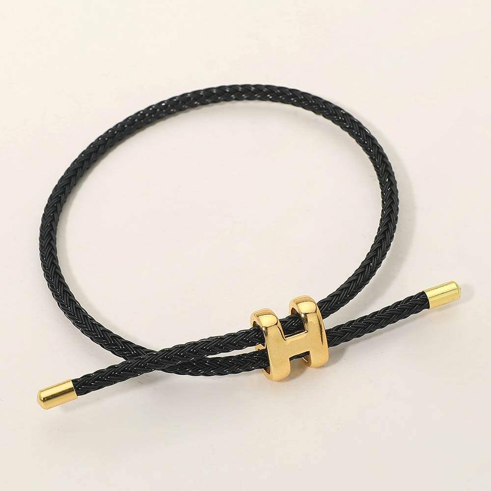 H Monogram Charm Accent Braided Cord Adjustable Slide Bracelet - Madeline Love - Flyclothing LLC