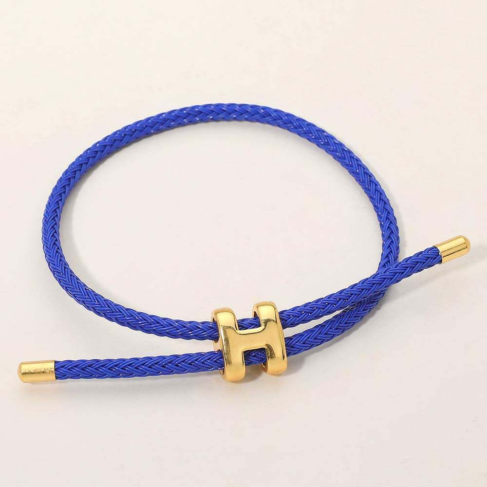 H Monogram Charm Accent Braided Cord Adjustable Slide Bracelet - Madeline Love - Flyclothing LLC