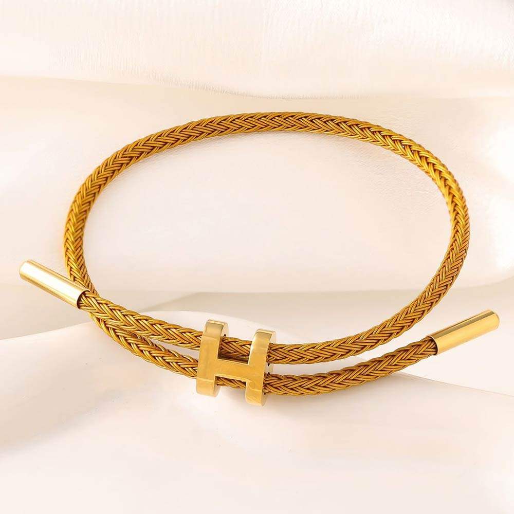 H Monogram Charm Accent Braided Cord Adjustable Slide Bracelet - Madeline Love - Flyclothing LLC