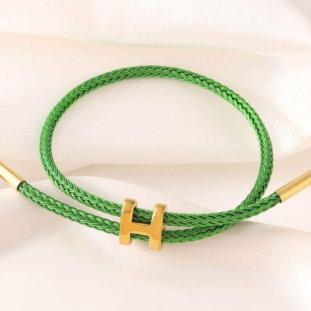H Monogram Charm Accent Braided Cord Adjustable Slide Bracelet - Madeline Love - Flyclothing LLC