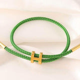 H Monogram Charm Accent Braided Cord Adjustable Slide Bracelet - Madeline Love - Flyclothing LLC