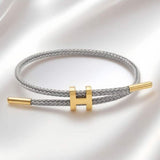 H Monogram Charm Accent Braided Cord Adjustable Slide Bracelet - Madeline Love - Flyclothing LLC