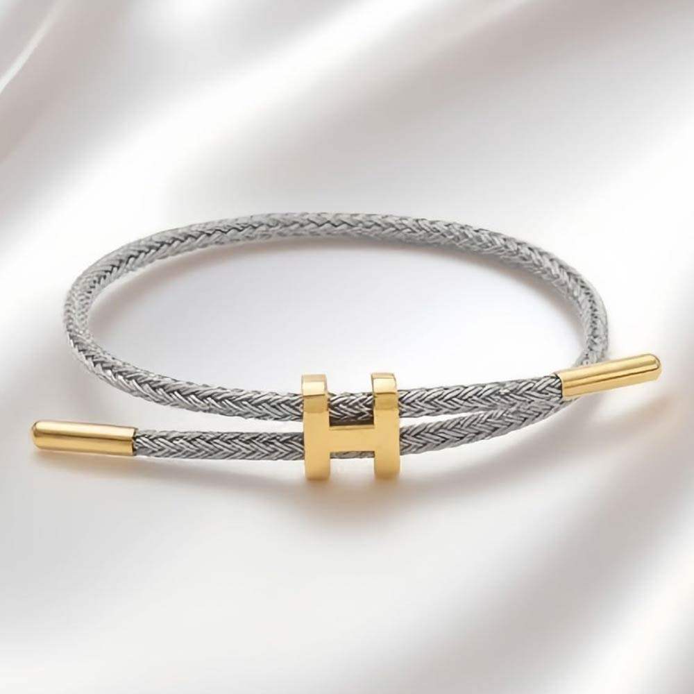 H Monogram Charm Accent Braided Cord Adjustable Slide Bracelet - Madeline Love - Flyclothing LLC