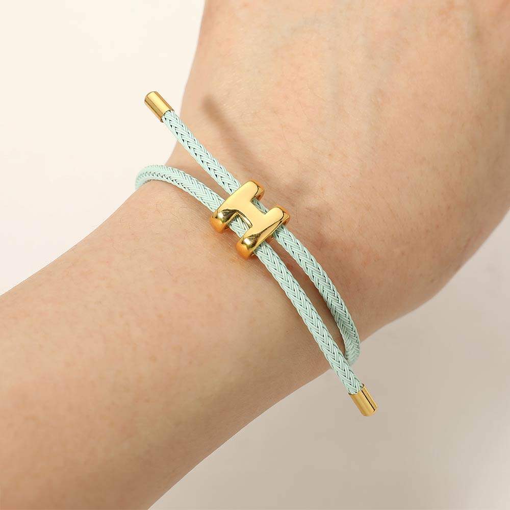 H Monogram Charm Accent Braided Cord Adjustable Slide Bracelet - Madeline Love - Flyclothing LLC