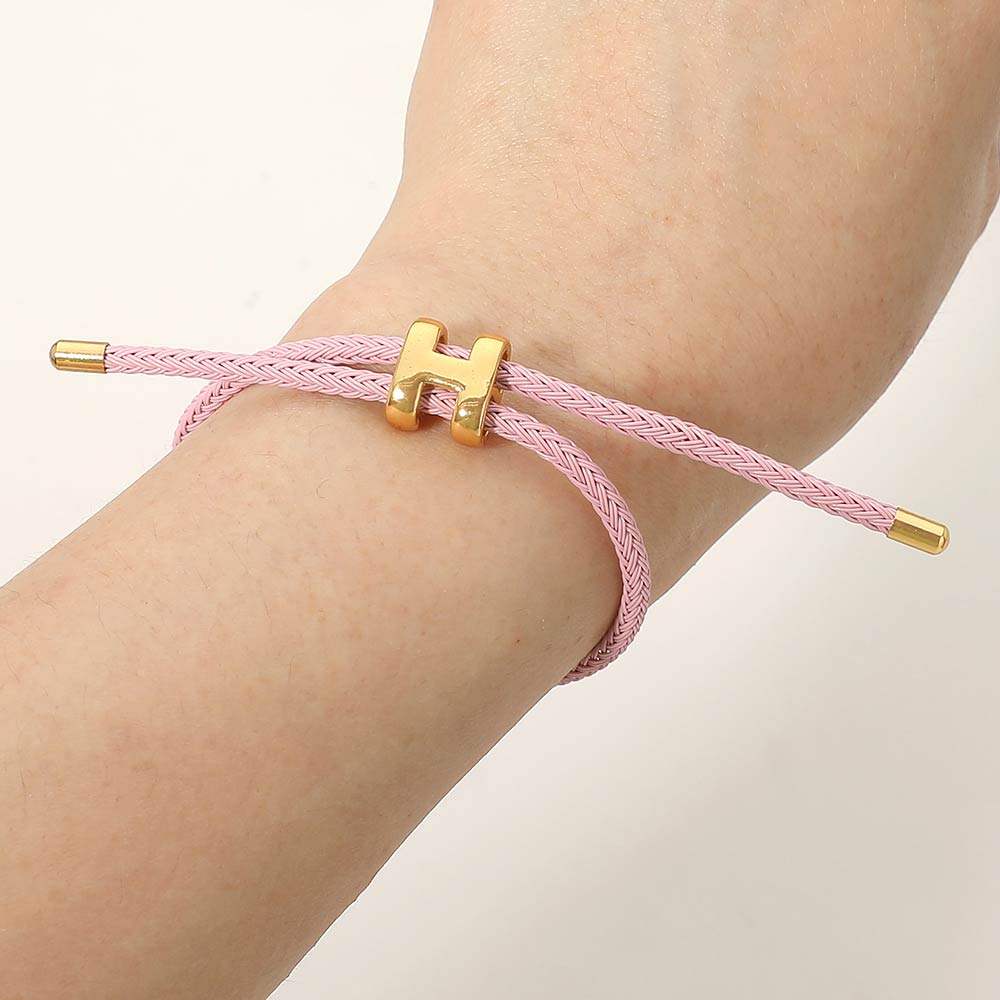 H Monogram Charm Accent Braided Cord Adjustable Slide Bracelet - Madeline Love - Flyclothing LLC