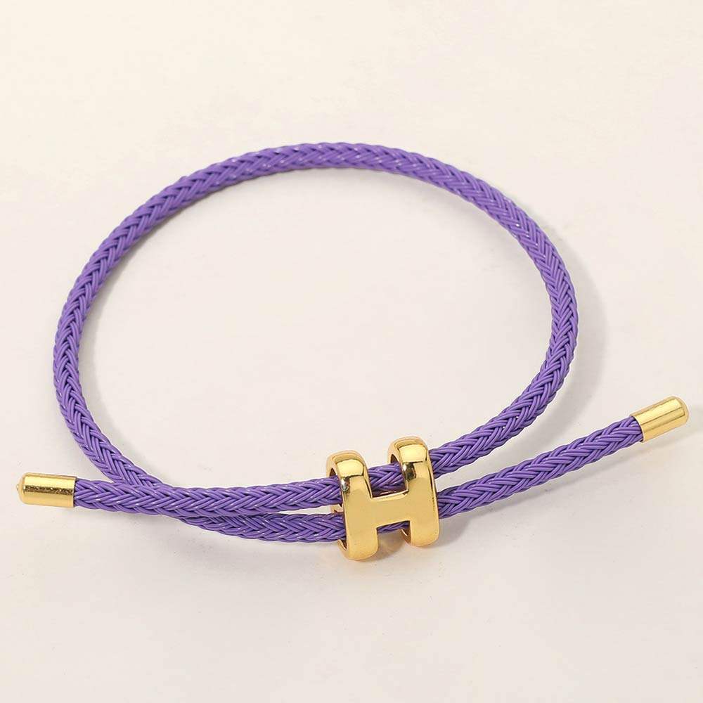 H Monogram Charm Accent Braided Cord Adjustable Slide Bracelet - Madeline Love - Flyclothing LLC