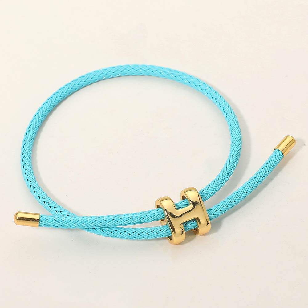 H Monogram Charm Accent Braided Cord Adjustable Slide Bracelet - Madeline Love - Flyclothing LLC