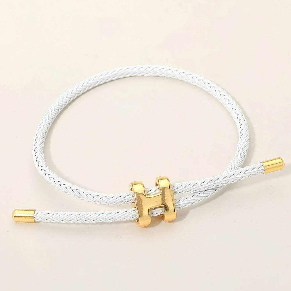 H Monogram Charm Accent Braided Cord Adjustable Slide Bracelet - Madeline Love - Flyclothing LLC