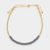 Heishe Beaded Metal Ball Beaded Adjustable Cinch Pull Tie Bracelet - Madeline Love - Flyclothing LLC