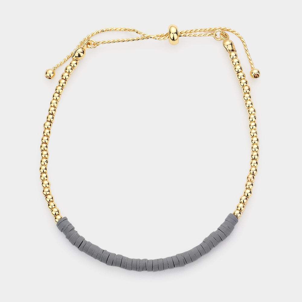 Heishe Beaded Metal Ball Beaded Adjustable Cinch Pull Tie Bracelet - Madeline Love - Flyclothing LLC