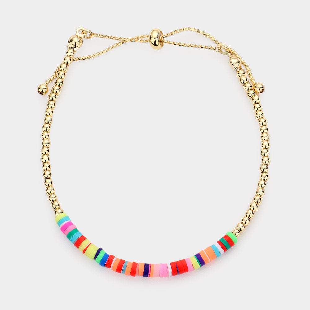 Heishe Beaded Metal Ball Beaded Adjustable Cinch Pull Tie Bracelet - Madeline Love - Flyclothing LLC