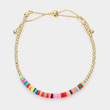 Heishe Beaded Metal Ball Beaded Adjustable Cinch Pull Tie Bracelet - Madeline Love - Flyclothing LLC