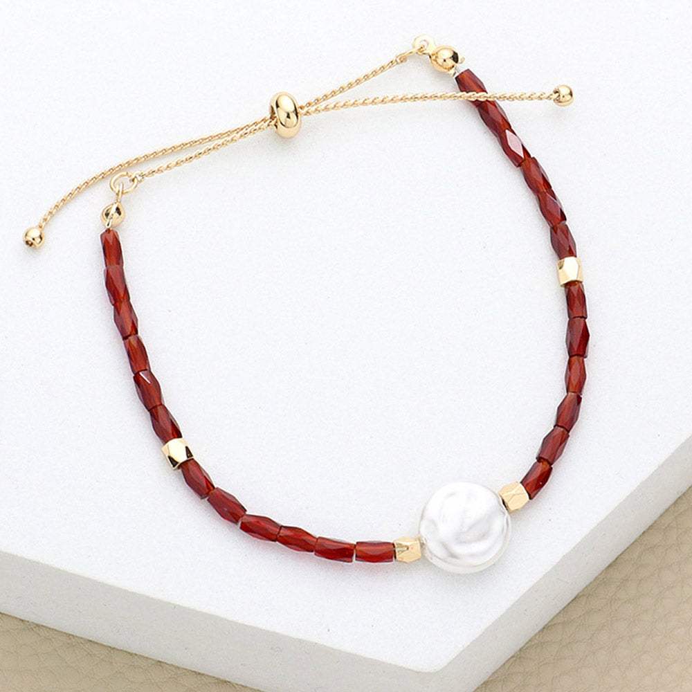 Pearl Accented Beaded Cinch Pull Tie Bracelet - Madeline Love - Flyclothing LLC