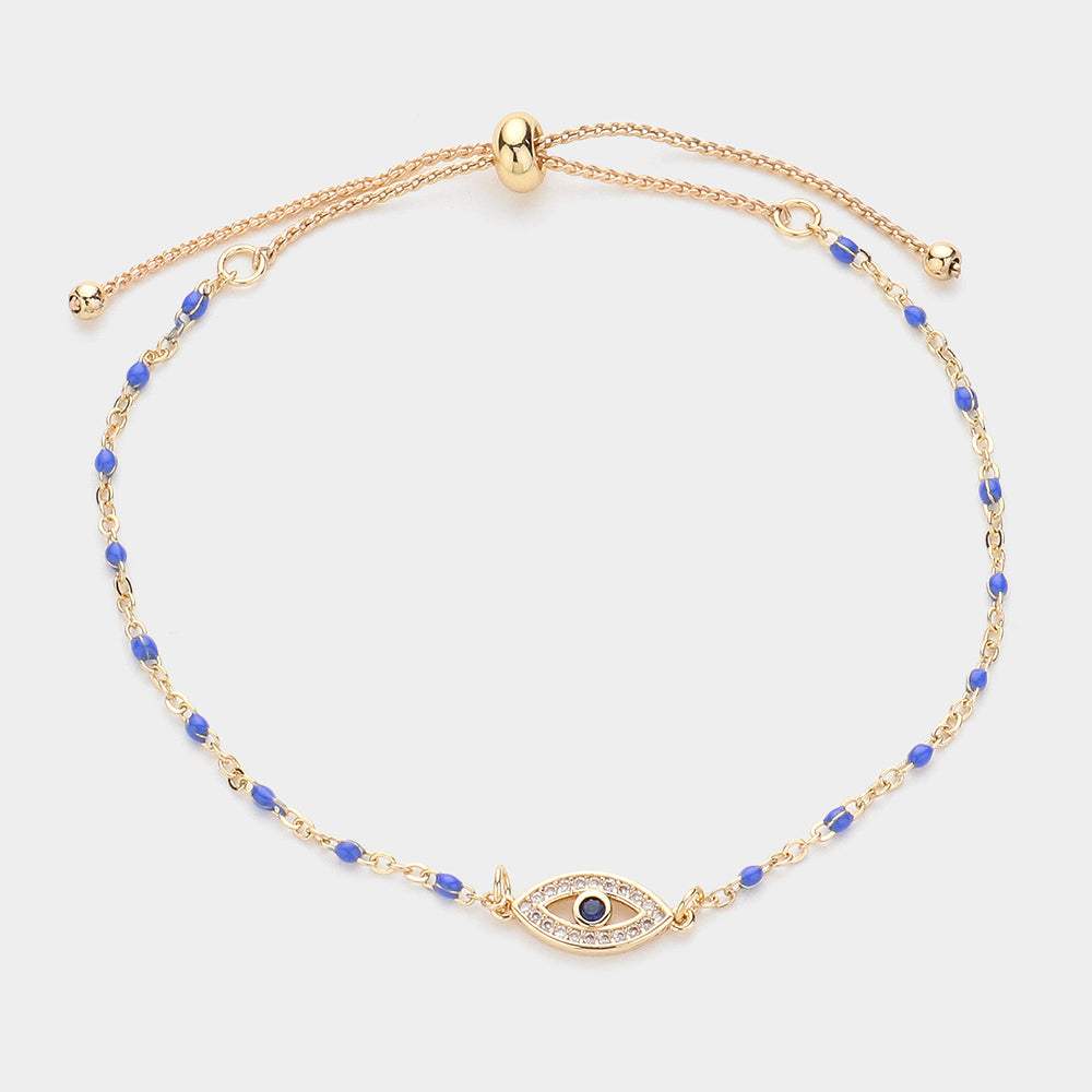 Evil Eye Pointed Beads Station Pull Tie Bracelet - Madeline Love - Flyclothing LLC