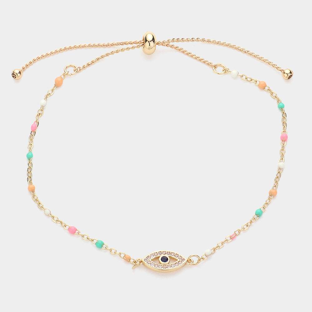 Evil Eye Pointed Beads Station Pull Tie Bracelet - Madeline Love - Flyclothing LLC