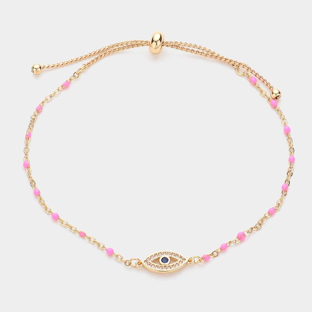 Evil Eye Pointed Beads Station Pull Tie Bracelet - Madeline Love - Flyclothing LLC