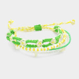Flower Threaded Shell Piece Pointed Beaded Adjustable Cinch Pull Tie Bracelet - Madeline Love - Flyclothing LLC