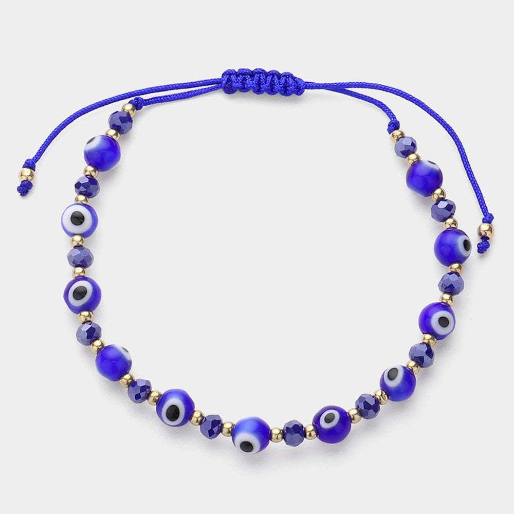 Evil Eye Beaded Adjustable Cinch Pull Tie Bracelet - Madeline Love - Flyclothing LLC