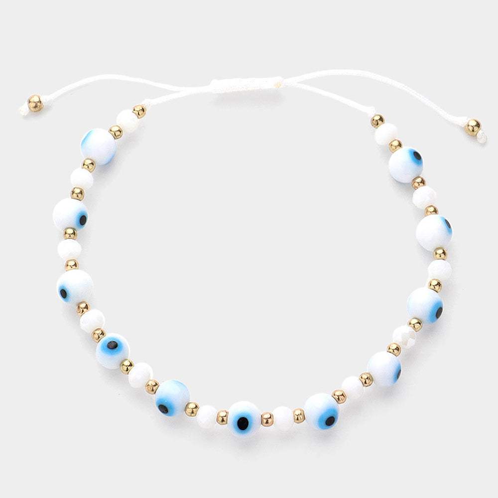 Evil Eye Beaded Adjustable Cinch Pull Tie Bracelet - Madeline Love - Flyclothing LLC