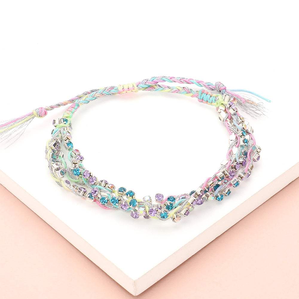 Faceted Beaded Layered Adjustable Cinch Pull Tie Bracelet - Madeline Love - Flyclothing LLC