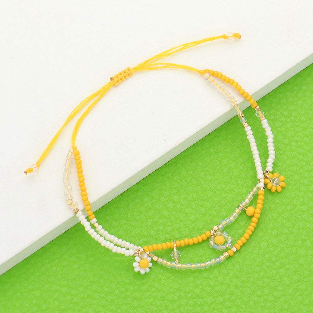 Flower Beaded Cinch Pull Tie Bracelet - Madeline Love - Flyclothing LLC