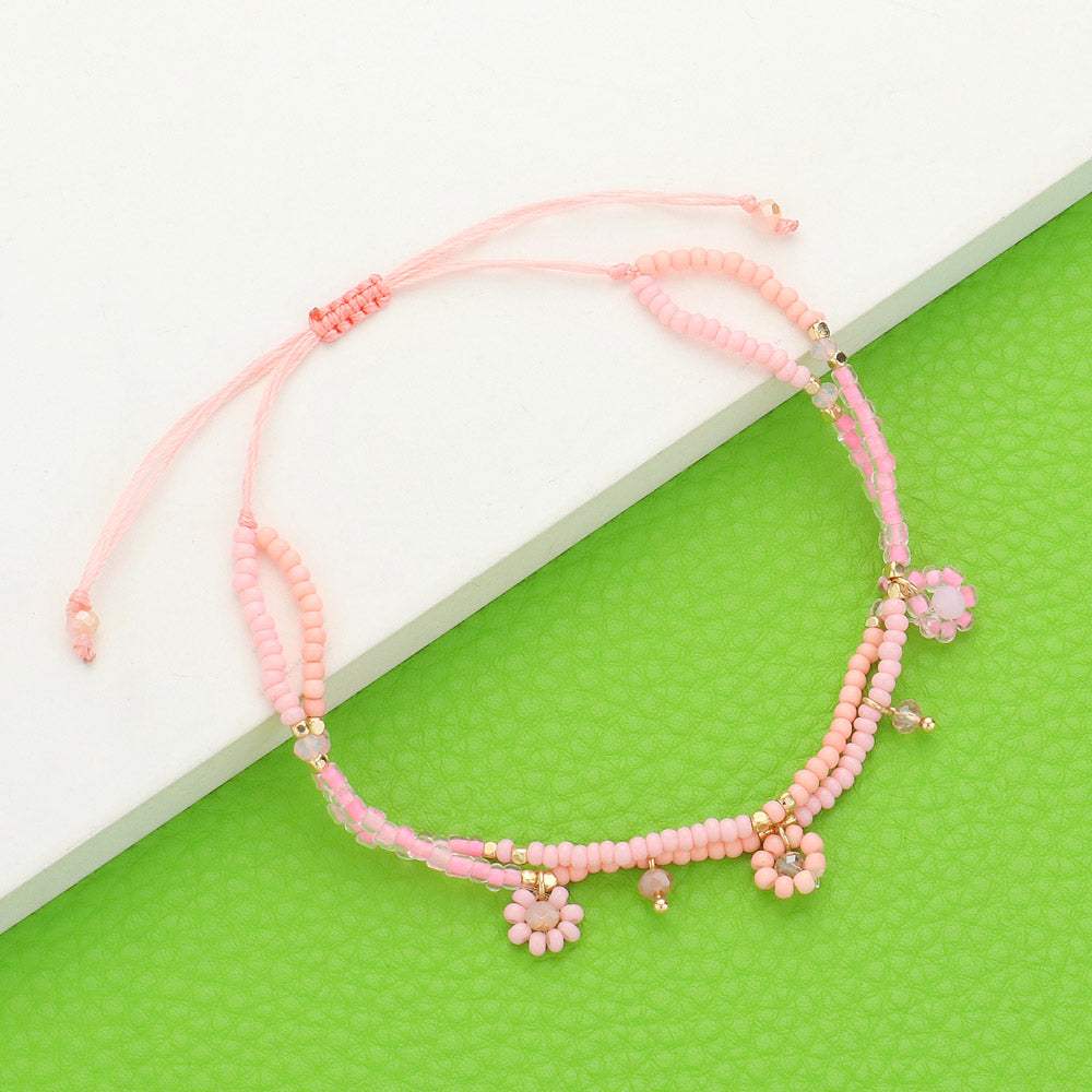 Flower Beaded Cinch Pull Tie Bracelet - Madeline Love - Flyclothing LLC