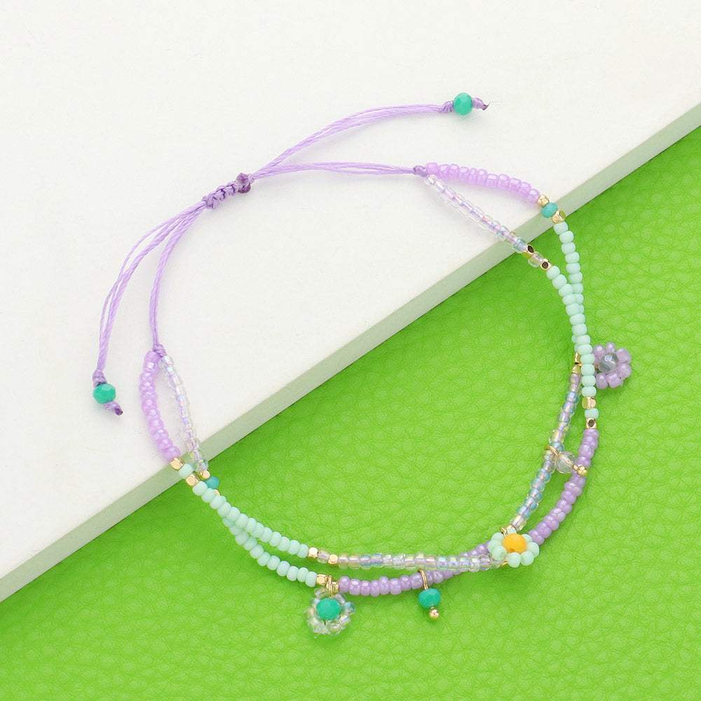 Flower Beaded Cinch Pull Tie Bracelet - Madeline Love - Flyclothing LLC