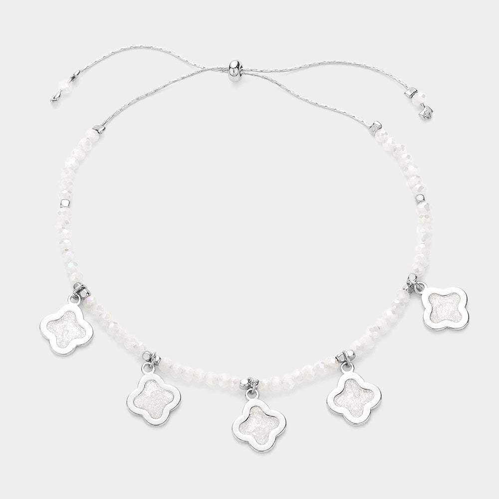 Quatrefoil Bezel Station Beaded Adjustable Pull Tie Bracelet - Madeline Love - Flyclothing LLC