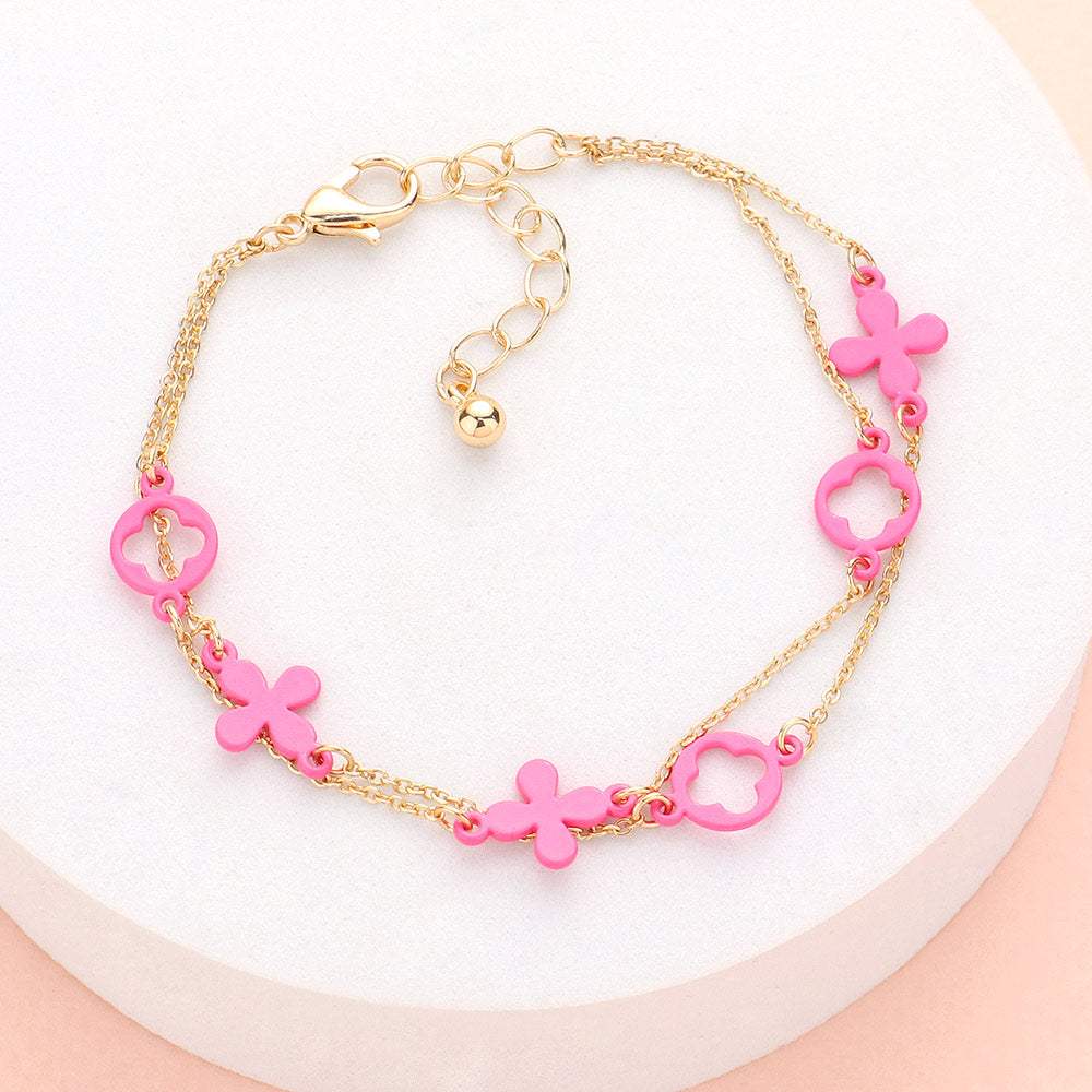 Colored Flower Crisscross Station Double Layered Bracelet - Madeline Love - Flyclothing LLC
