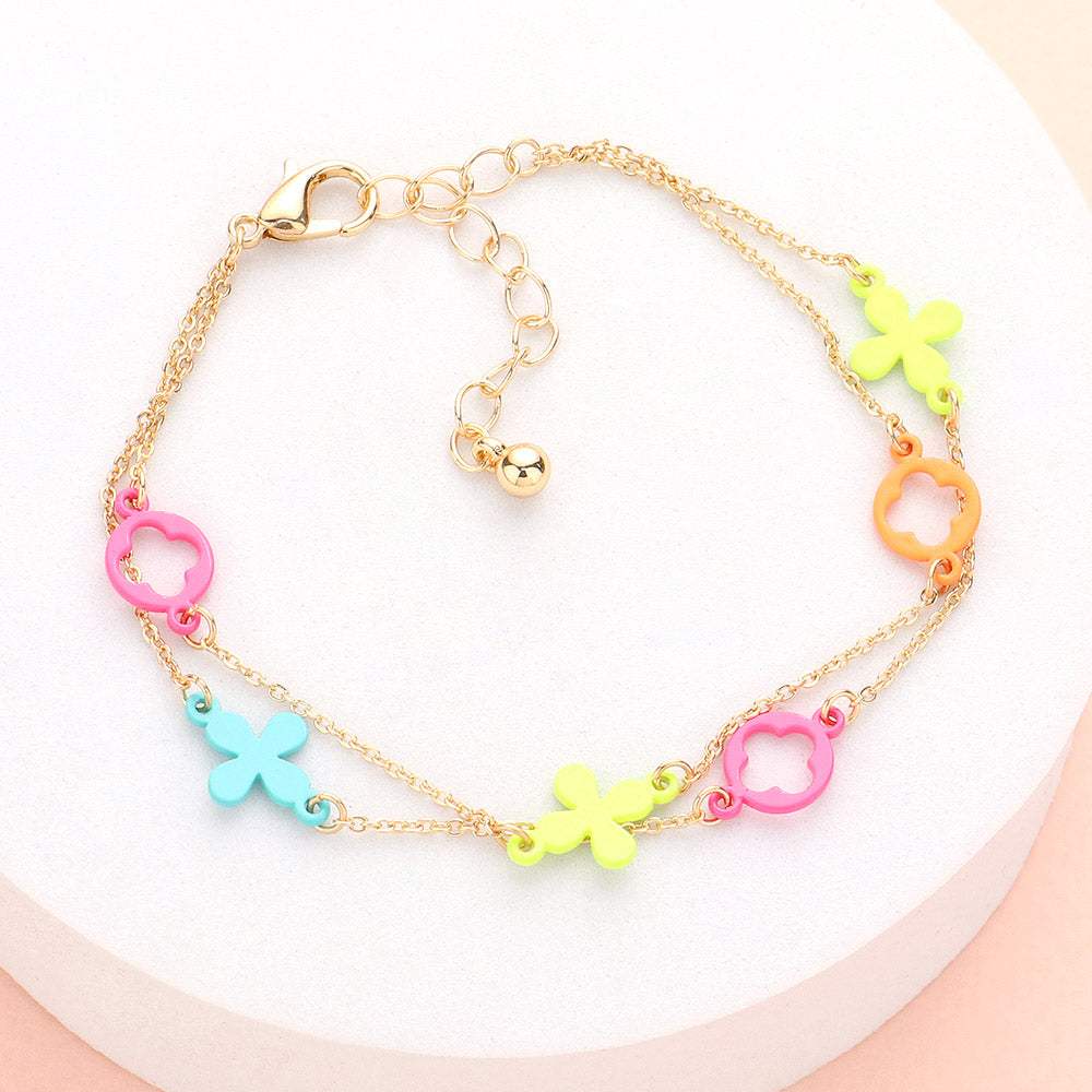 Colored Flower Crisscross Station Double Layered Bracelet - Madeline Love - Flyclothing LLC