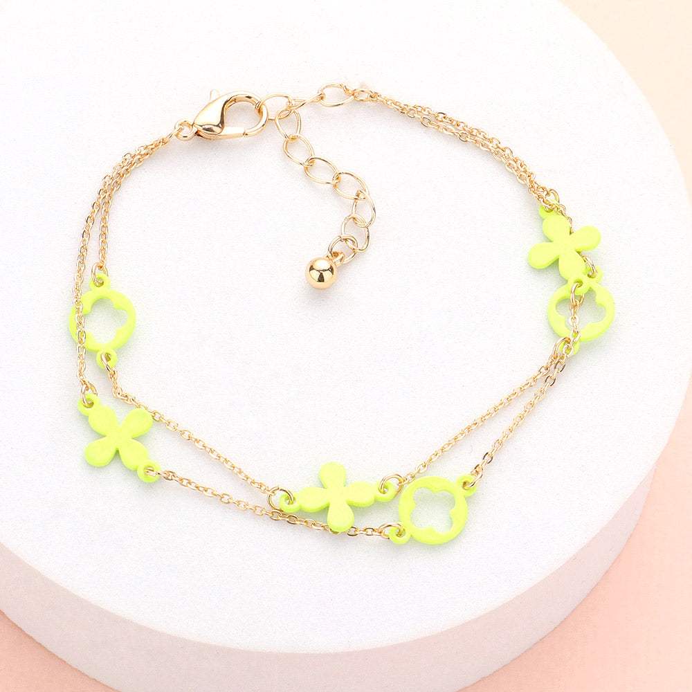 Colored Flower Crisscross Station Double Layered Bracelet - Madeline Love - Flyclothing LLC
