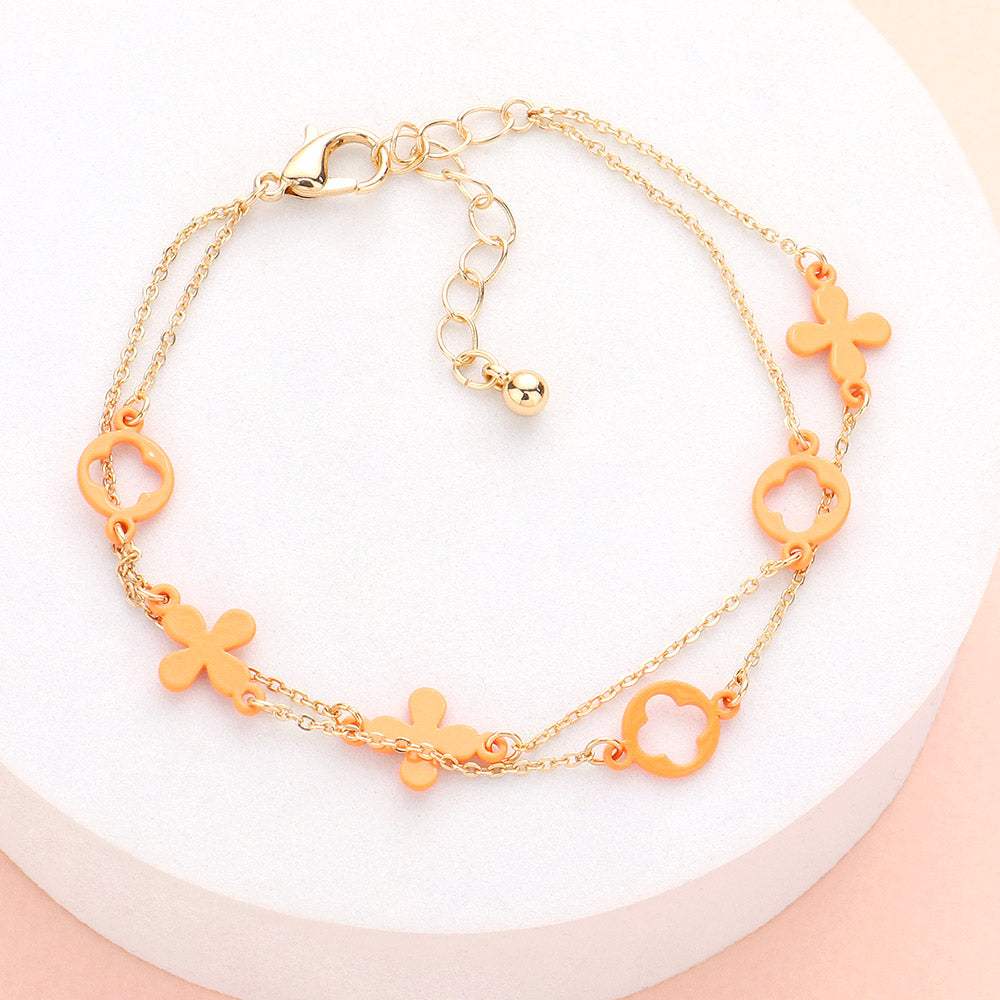 Colored Flower Crisscross Station Double Layered Bracelet - Madeline Love - Flyclothing LLC