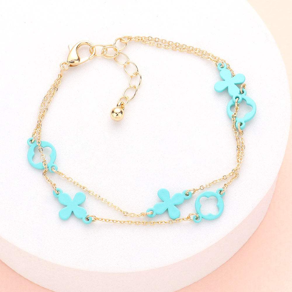 Colored Flower Crisscross Station Double Layered Bracelet - Madeline Love - Flyclothing LLC