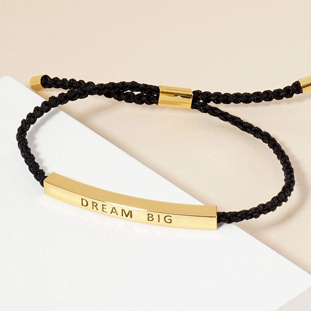 Gold Dipped DREAM BIG Message Bar Pointed Rope Adjustable Cinch Pull Tie Bracelet - Madeline Love - Flyclothing LLC
